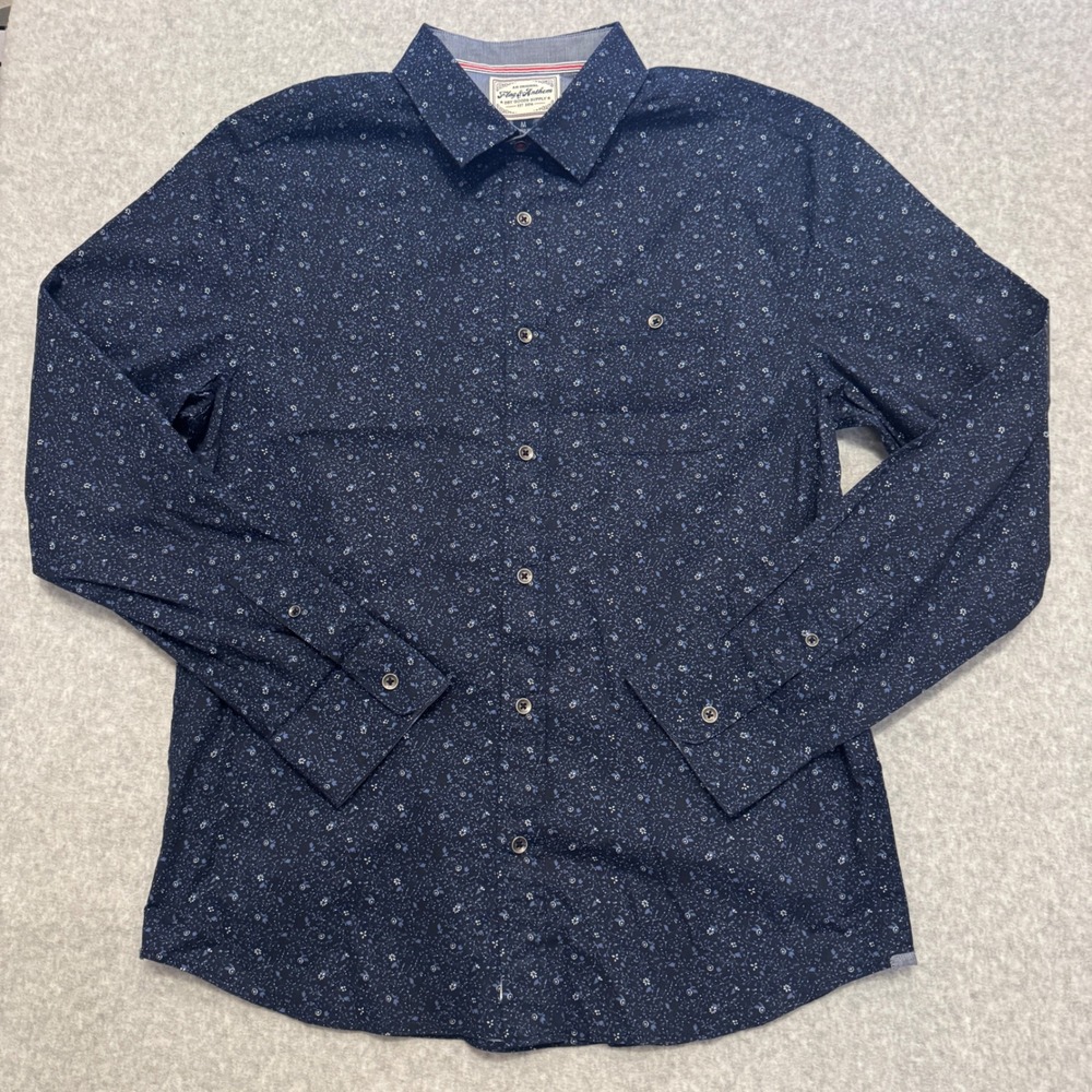 Flag & Anthem Mens Navy Blue Floral Cotton Button Down Shirt‎ Medium NWT